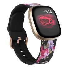 与 Fitbit Versa 4/Versa 3/Sense 2/Sense 兼容的运动表带，花卉硅胶印花不褪色图案替换表带适用于 Fitbit Versa 4/Versa 3/Sense 2 智能手表 - Versa3/Versa4 - 查看 12