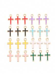 30 peças Minimalista Forma Cruz DIY Gota de Óleo Liga de Zinco Jóias Pingente Colar Roupas Chaveiro Charme, 8*15.5mm W397