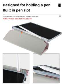 1pc Transparent Pencil Slot Triple-Fold Tablet Case, Purple, Customizable Text, Triple Fold Stand, Built-In Pencil Slot, Soft Edge Full Wrap Anti-Wear, Magnetic Sleep/Wake, Minimalist Casual Business Classic TPU Soft Shell Cover, Compatible With IPad Mini4/Mini5/Mini6/Mini7/Air/Air2/9.7/10.2/10.5/Air4/Air5/10.9/Pro 11-In.(M2)-2024/Pro 11-In.(M4)-2024, Apple Models A8, Models, Note: The Final Font Style Is Subject To The Effect Diagram. - Purple - View 8