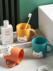 5PCS Cute Cartoon Mouthwash Mug, Household Toothbrush Cup, Plastic Mouthwash Mug With Handle, Bathroom Mug, Bathroom Accessories, Bear Mouthwash Mug With Handle, Light Luxury Wash Mug, Student Dorm Room Toothbrush Cup, Bathroom Toothbrush Mug Home Bathroom Decor Fall Decor Back To School - Multicolor - View 7