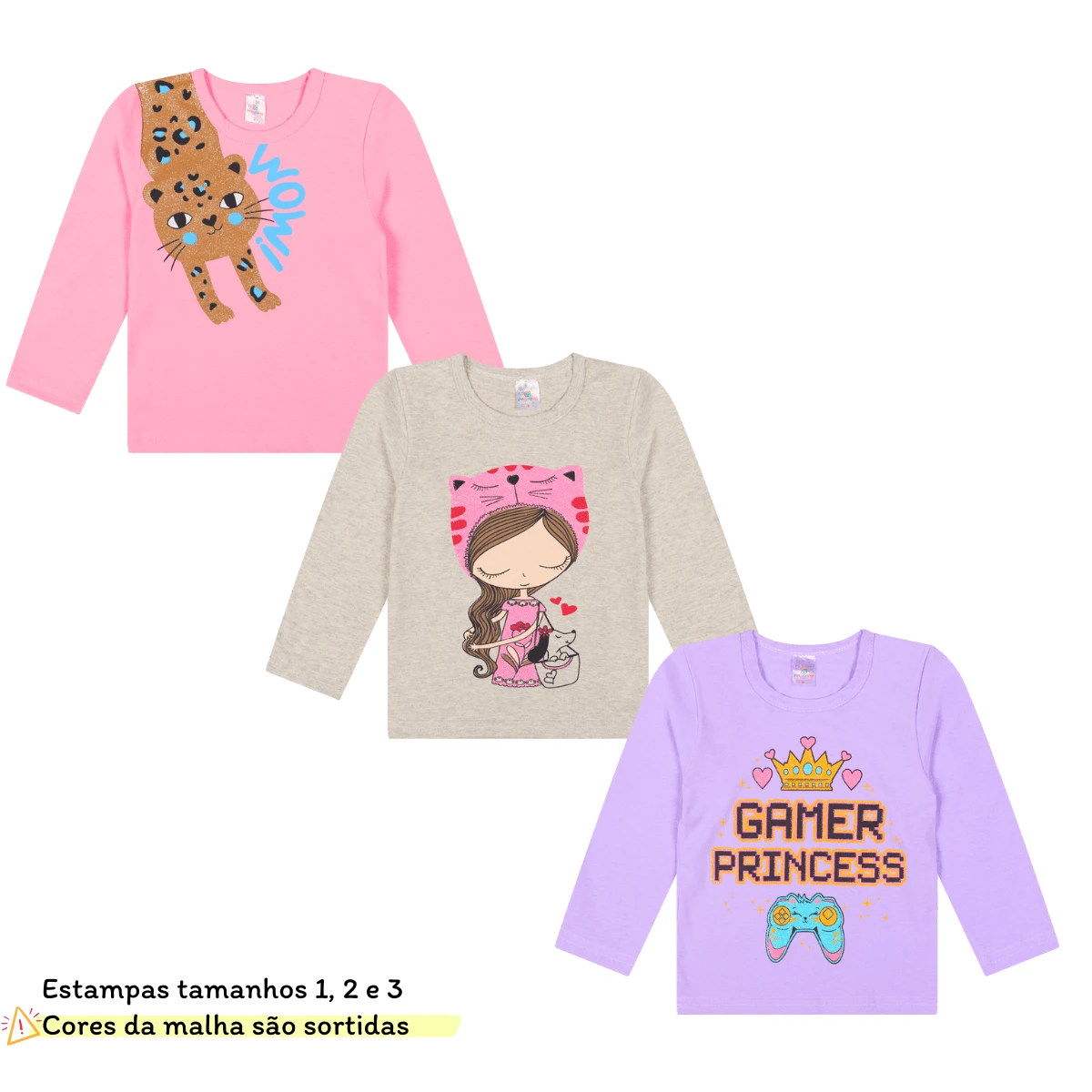 Kit Of 3 Long Sleeve Winter Shirts For Girls