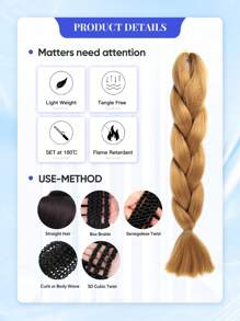 1条24英寸100克/条巨型编织接发，颜色可选：棕色、粉色、金色、紫色、蓝色、绿色、红色、灰色，适合女性日常、节日、派对、圣诞节、音乐节、嘉年华、新年等场合，可作为礼物赠送。YAKI纹理。