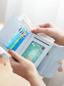 Korte effen kleur dames portemonnee multifunctionele PU lederen blad hardware hanger kaarthouder chequeboek organizer rits portemonnee dagelijks gebruik student terug naar school cadeau portemonnee portemonnee portemonnee mini portemonnee kleine portemonnee