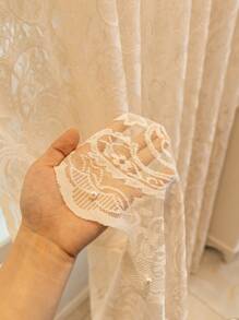 1 szt. Biała koronkowa lamówka, kieszeń na karnisz, zasłona/szalik, wygodna, półprzezroczysta, kwiatowa, boho, dzieląca pokój, dekoracyjna zasłona do sypialni, salonu, wystroju domu, do użytku przez cały rok