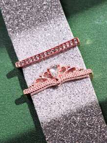 2pcs Minimalist Luxurious Versatile Unique Elegant Intricate Silver & Rose Gold Tone Crown Decor With Rhinestone Jewelry Set, Accessory