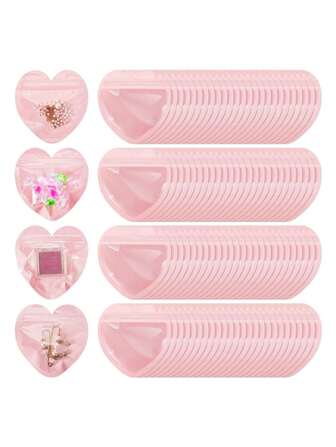 10/15/100 件 PVC 心形/矩形珠宝配饰小袋子可爱心形自封袋礼品密封袋自封袋，性别揭示派对，生日、婚礼、派对的完美选择，送给同事、朋友和家人的完美礼物，返校