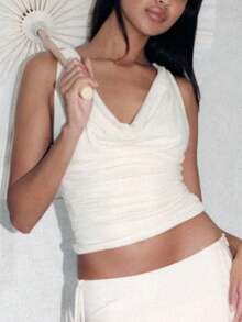 Women Summer Hollow Out Patchwork Crop Tanks Sexy Party Club Tops - White - View 5