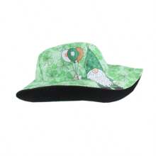 Cartoon Leprechaun Clover Print Reversible Bucket Hat, Fashionable Unisex Sun Protection Hat For Street Wear