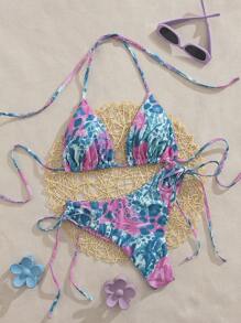 Women's Cute & Sexy Leopard Print Two Pieces Swimwear Bikini Set, All-Match Versatile Style, Fitting & Slimming, For Summer Beach, Daily Wear, Birthday Party, Vacation - Multicolor - View 1