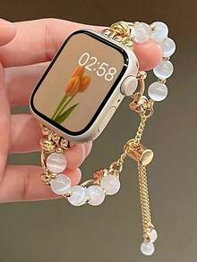 1 pieza Correa de reloj para Apple Watch de 38/40/41 mm compatible con mujeres, con diseño de ojo de gato y piedras - Dorado - Ver 5