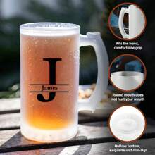 1pc, Personalized A-Z Letter Name Custom Beer Mug, 15oz Frosted Glass Beer Mug With Handle, Custom Glassware With Letter Name, Party Customized Favors,Durable,Reusable,Multi-Functional,Ornamental,Stylish,Exquisite,High-Quality,Custom,Personalized,Unique,Ideal Gifts For Him,Ideal Gifts For Her,Her,Boyfriend,Girlfriend,Dad,Mom,Family,Friends,Son,Daughter,School Students,Workers,Kids,Office,Tea Room,School,Home,Brunch-Ready
