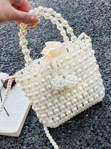 حقيبة يد فرنسية بالخرز اللؤلؤي، حقيبة كتف، حقيبة كروس بودي مزخرفة بالخرز، منتج نهائي، حقيبة هاتف للسيدة الأنيقة للربيع/الصيف 2025