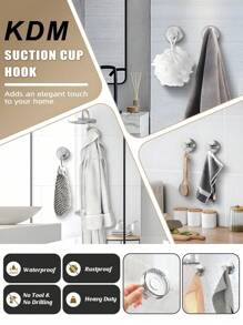 4个装吸盘挂钩，适用于淋浴房，不锈钢防水吸盘挂钩，无需钻孔，适用于淋浴房、浴室、厨房，可安装在玻璃淋浴门、镜子、瓷砖和其他光滑表面上，用于悬挂毛巾、浴袍、浴球等。1/2个装浴室配件，浴室工具 - 彩色 - 查看 6