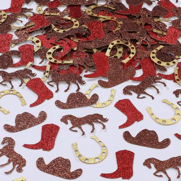 200Pcs Glitter Western Cowboy Table Confetti For Horse Race Theme Pregnancy Celebration Birthday Party Supplies