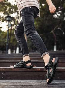 Casual Outdoor Beach Sandals For Men,New Style Sports Hook And Loop Design - Black - View 4