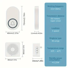 无线门铃 1 收 1 键响铃门铃长距离防水家用门铃。USB 门铃语音智能家用无线遥控远程电子音乐门铃无线数字响铃门铃全新自供电按钮具有防水功能适用于家庭酒店和公寓使用 - 白色 - 查看 2