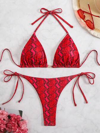 2pcs Set: Newest Vibrant Animal Pattern Plus Size Thong Bikini Set, Beach, Swimming, Party