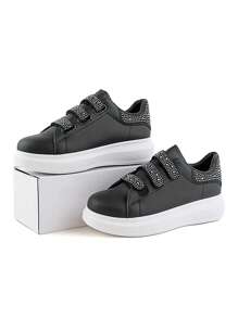 Spring And Autumn Soft Leather Diamond Gradient Leopard Print Flashing Casual Thick-Soled Sports Sneakers - Black - View 2