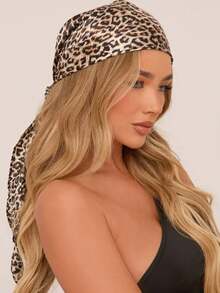 1 pieza Pañuelo cuadrado de mujer de 90 cm con estampado de leopardo de moda, pañuelo versátil para la cabeza, adecuado para uso diario y en todas las estaciones - Multicolor - Ver 9