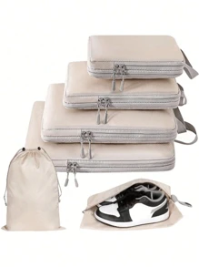6 pièces sac de rangement compression, sac de rangement de voyage avec poche à chaussures, extensible et rangement avancé - essentiel pour les valises de voyage, accessoires de voyage, indispensables de voyage, organisateurs de voyage, bagages, vacances d'été à la plage pour femmes