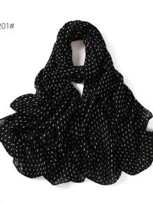 1 件新款格纹和波尔卡圆点印花珍珠雪纺围巾，女式围脖头巾披肩，尺码 201-210