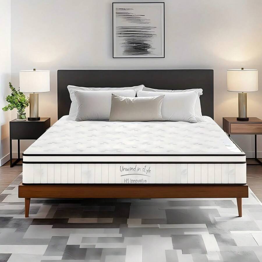 DlandHome 10/12" Innerspring Mattress, Boxed Mattress, Powerful Edge Support, Medium Firm 4 Mattress Sizes, In A Box, White - 12吋厚度 - 查看 1