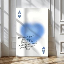 1pc Framed Canvas Wall Art, Light Blue Canvas Wall Art Slow Down You're Doing Fine Retro Light Blue Ace Of Hearts Playing Card Print Poster Art Print Canvas Poster, Ideal Gift For Bedroom Living Room Hallway Dorm Wall Decor - 彩色 - 查看 2