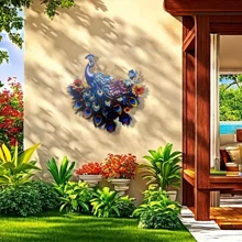 1 pieza Decoración de pared de pavo real de hierro artístico colorido, adecuado para uso exterior o interior, decoración del hogar para primavera y verano, adecuado para pared, cerca, tocón de árbol, villa, sala de estar, dormitorio, de exquisita calidad, finamente elaborado