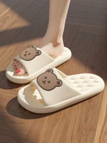 Pantofole da donna con orso cartoni animati, suola morbida antiscivolo per interni, suola spessa senza grinze, impermeabile e traspirante, ciabatte casual morbide da casa, ciabatte unisex da esterno per viaggio e spiaggia - Bianco - Visualizzare 5