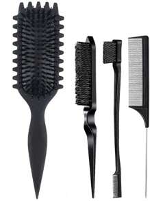 Set di 4 spazzole per definire i ricci - Spazzola per il controllo delle ciocche + Pettine a coda di ratto in metallo per acconciatura capelli ricci + Accessori per acconciatura capelli - Districante, modella e liscia | Accessori di bellezza essenziali per donne e ragazze