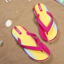 Women's Flip Flops With Floral Print, Contrast Color, Wear-Resistant & Comfortable, Fashion Beach Slippers, Suitable For Vacation, Size Runs Small - Hot Pink - View 7