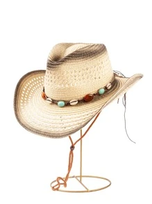 1 pieza Sombrero de paja tipo Panamá casual y bohemio con bloques de color, protección UV y a prueba de viento, versátil para hombres y mujeres, para todas las estaciones