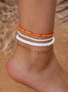 4pcs/Set Beach Holiday Soft Ceramic Bead Anklets For Women