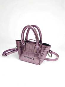 Kids Shiny Stone Textured Mini Crossbody Bag, Girls Princess Small Handbag - Light Purple - View 4