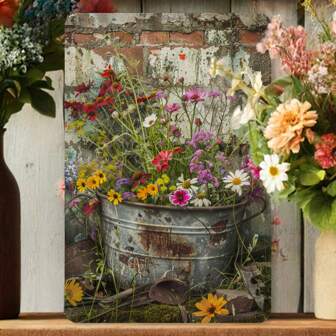 1pc Rustic Metal Sign - Bucket Design Vintage Garden, Durable Iron Wall Decor, Suitable For Home/Office Decoration, Ideal Gift For Gym, Cafe, Garage, Dining Room, Bedroom, Indoor/Outdoor Forest Garden, Random Hole Style