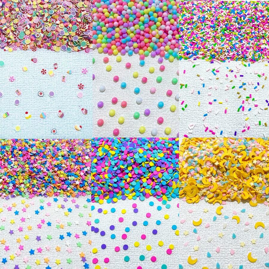 10g/0.35oz Bag Polymer Clay Slice For Slime Mix Ins, Resin Glitters Sprinkle For Party Decorations,Colorful Confetii For Holiday Accessories Birthday Party Supplies Party Favor,DIY Act Craft Handmade Jewelry Making Accessories Decoration Bead, Dot, Snow. Heart, Moon And Star. Cake. Fake Sprinkles For Slime Mix Ins, Nail Art Slices, And Cellphone Decorations - Multicolor - View 1