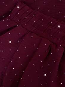 Women's Wide Leg Pants, Modern, Sexy And Casual Design, Small And Elegant Artificial Rhinestones And Decoration All Over The Pants, Polyester, Cotton And Spandex Fabric, Suitable For Spring And Summer Seasons, Functional Pockets, Natural Waist Adjustment With Elastic And Drawstring. Soft, Cool And Light. - 紅色 - 查看 5