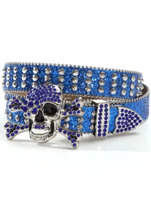 1 件男士朋克骷髅 Y2K 嘻哈水钻涂鸦 PU 皮带，时尚街头风格，音乐节/生日/毕业礼物配饰 - 彩色 - 查看 8