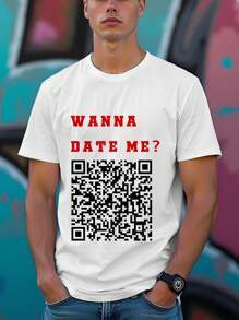 Men Custom QR Code Tops 3D QR Code Printed Spring Summer Fashion T-Shirts Personalized Fun Short Sleeve Custom Graphic Tees Wanna Date Me T-Shirt Wanna Marry Me Tee Holiday Gift, Anniversary Gift - White - View 2