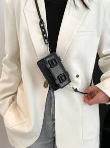 2 piezas Bolso versátil de mujer Primavera/Verano 2025 Nuevo modelo con acabado en aceite Mini lápiz labial de moda Bolso de hombro cruzado pequeño tipo caramelo para señora - Negro - Ver 4