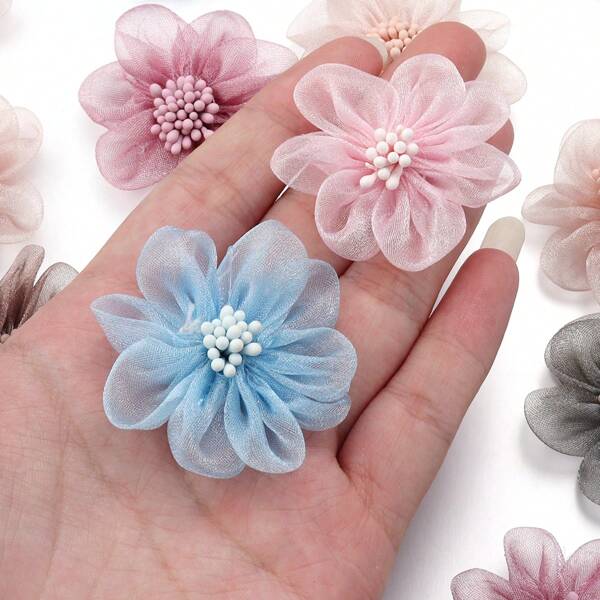 4pcs/Pack 5cm Organza Stamen Tulle Flower Petals, DIY Headpiece, Shoes, Clothes Decorations Accessories