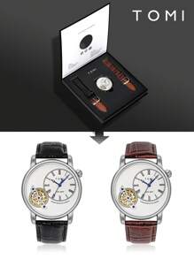 TOMI Men's Quartz Watch With Rotating Gear Second Hand Function And Interchangeable Strap, Gift Box Packaging, Suitable For Daily Life, Holiday/Festive Use - Black - View 5