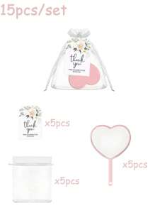 30/15/3pcs Pink Heart-Shaped Handheld Mirror Set, Portable Cute Love Hand Mirror With Handle, Small Travel Mirror Makeup Mirror, Including Pink Handheld Heart-Shaped Mirror, White Organza Bag, Flower Thank You Label, Wedding Guest Return Gift Set, Bridesmaid Souvenir, Bridesmaid Bride Gift, Bridal Shower Return Gift Set, Suitable For Princess Party Gifts, Bridal Shower, Wedding, Anniversary