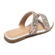 Pantuflas incrustadas con doble rhinestone, con plantilla ergonómica, adecuadas para uso casual - Blanco - Ver 4