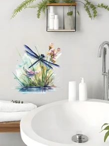 1pc Dragonfly Pattern Toilet Seat Sticker, Home Decor Bathroom Sticker, Bathroom Decor Tool, Wall Decal, Elegant Style