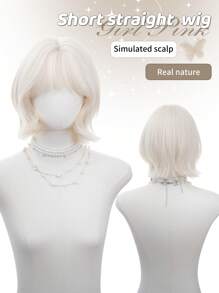 1 片合成耐热卷发刘海假发金色 12 英寸全编织日常自然逼真假发。 - 金色 - 查看 1