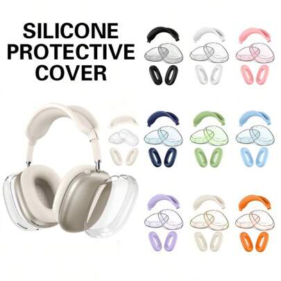 Silikonfodral för AirPodsMax-hörlurar, genomskinlig mjuk TPU öronkåpor Fodral/öronkuddefodral Skal/huvudbandsfodral för AirPodsMax (2024/2020),Transparenta tillbehör som är kompatibla med Apple AirPodsMax (USB-C)