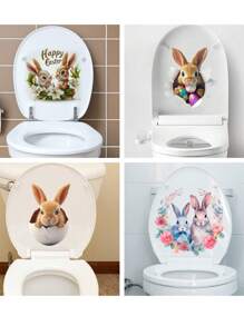 1 pièce Autocollant de décoration de salle de bain avec motif de lapin et d'œuf de Pâques, convient pour le siège des toilettes, le réservoir et l'embellissement de la salle de bain