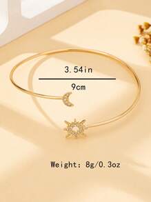 1pc Women's Fashion Open Adjustable Rhinestone Star & Moon Arm Cuff Bracelet, Suitable For Daily Wear And Gift - Gold Moon Armlet - View 6