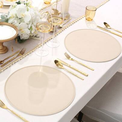 4pcs/6pcs Solid Color Round Thick Leather Heat-Resistant Coasters, Hotel & Restaurant Decorative Items, Suitable For All Seasons, Party, Festival & Gathering Insulation Pads, Placemats